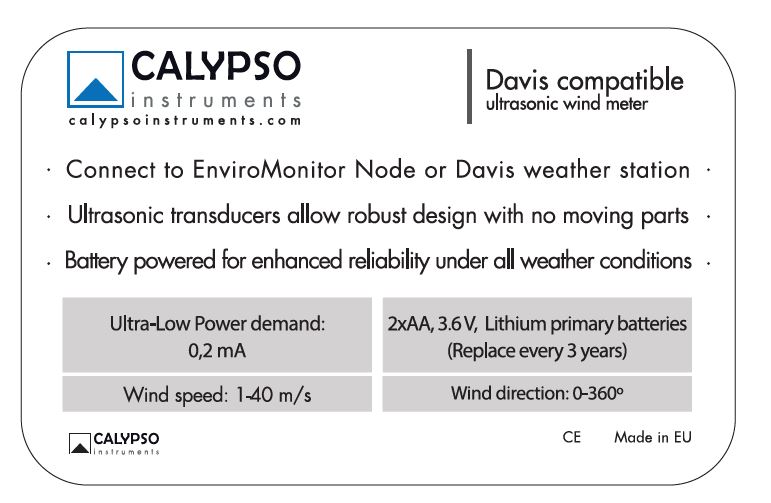 Davis compatible ultrasonic wind sensor